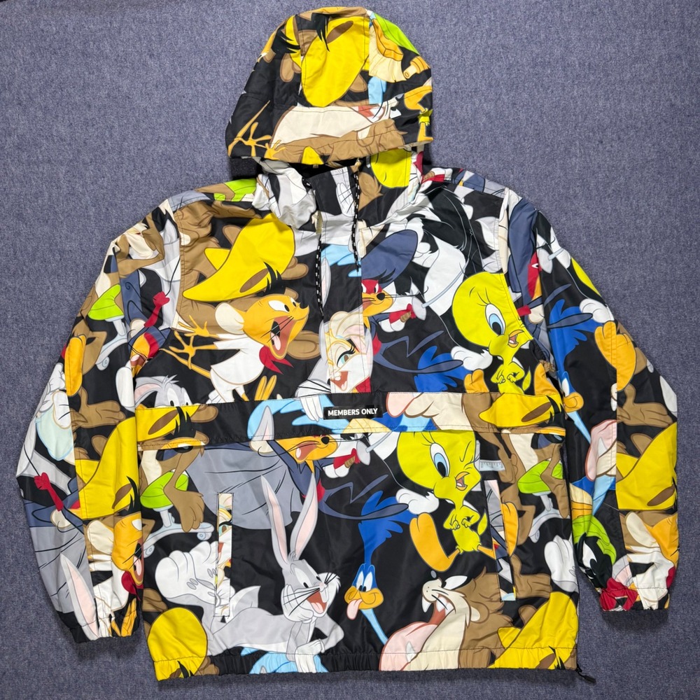 Members Only Looney Tunes Windbreaker Jacket Mens XL Multicolor All Over Print